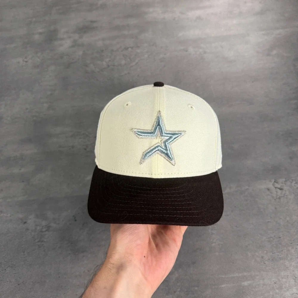 Hat Club Houston Astros New Era Hat 7 1/8 59FIFTY Off White Brown Metallic Blue